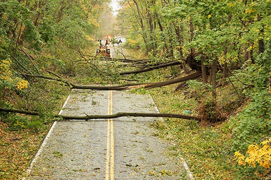 Storm damage on a roadway